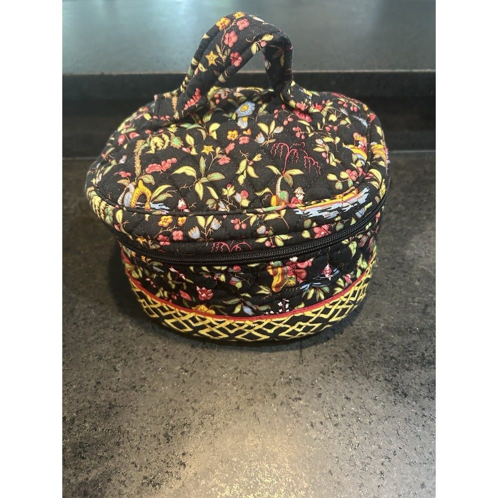 Vintage, retired Vera Bradley "Home & Away" Round Travel Cosmetic Case